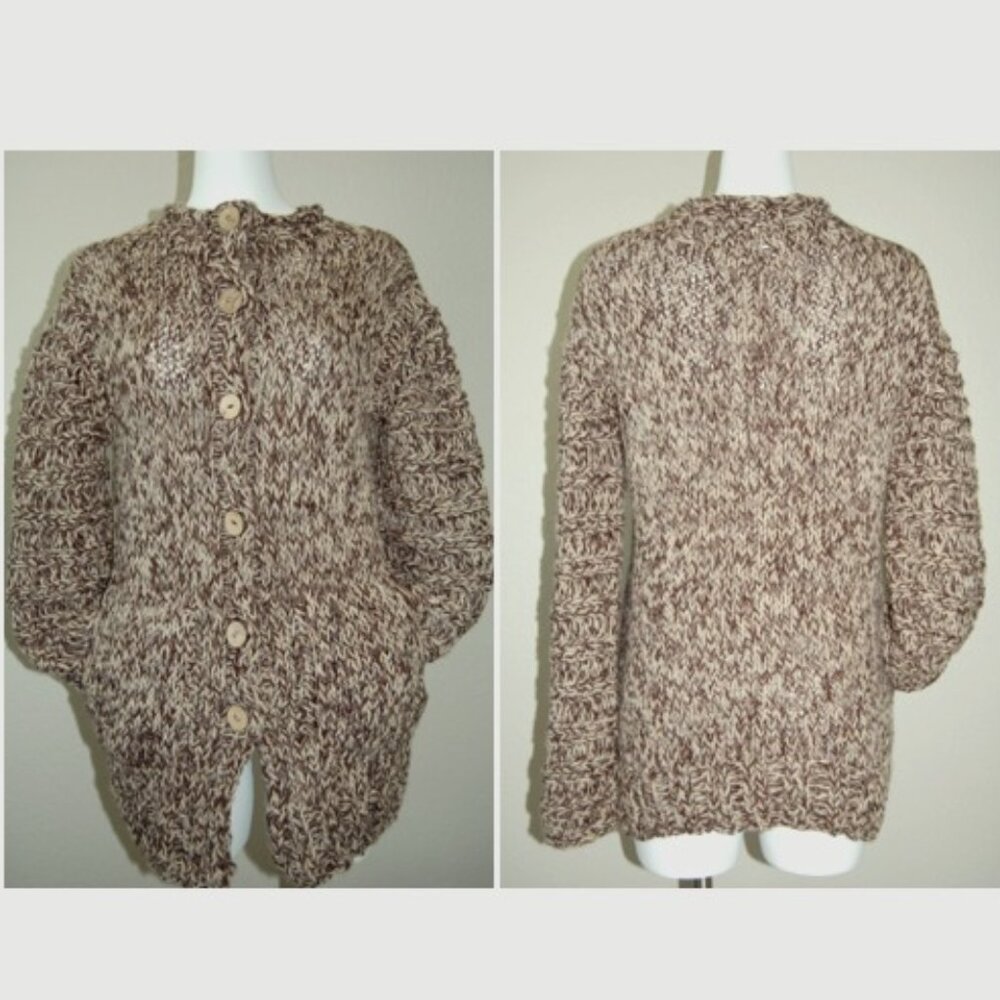 NEW Handmade Brown Marled Cardigan with Side Pockets, Size M (39" Bust)
